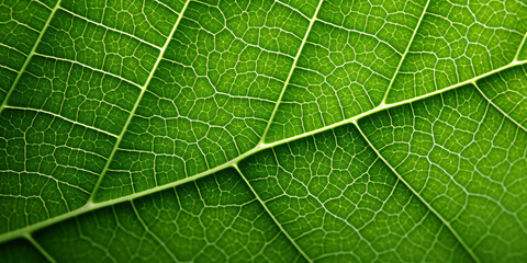 Obraz premium Close-Up Macro Shot of a Green Leaf with Prominent Vein Structure