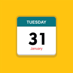 january 31 tuesday icon with yellow background, calender icon
