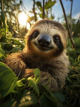 Sloth in its Natural Habitat, Wildlife Photography, Generative AI