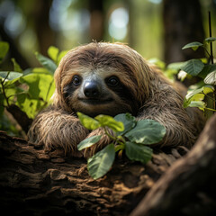 Fototapeta premium Sloth in its Natural Habitat, Wildlife Photography, Generative AI