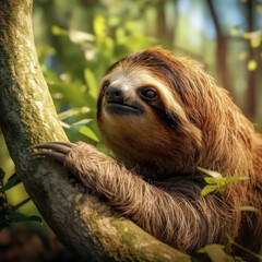 Sloth in its Natural Habitat, Wildlife Photography, Generative AI
