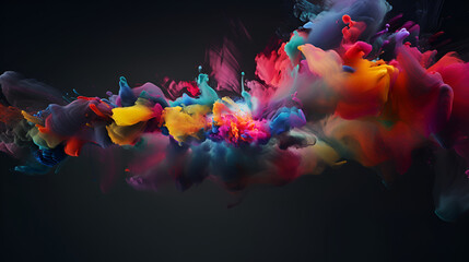 Vibrant Watercolor Explosion: A Colorful Burst on a Black Canvas generative by AI
