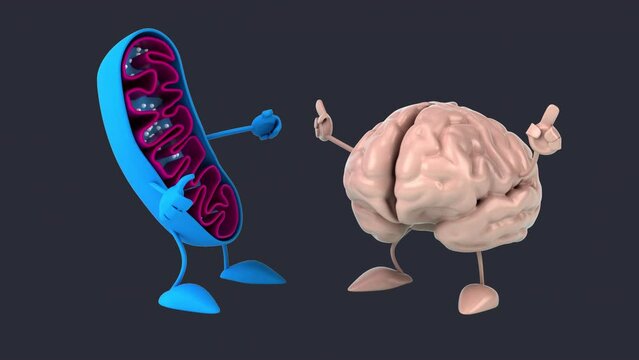 Fun 3D cartoon mitochondria and brain (with alpha channel included)