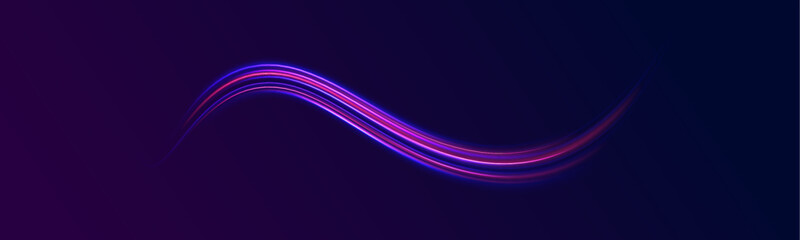 Speed line motion vector background. Modern abstract high-speed light motion effect on black background. Neon color glowing lines background, high-speed light trails effect. 