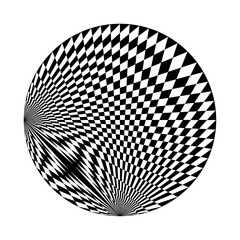 Sphere, orb, ball with squars, mosaic, tiles, illusion, magic, checkered and chequered surface