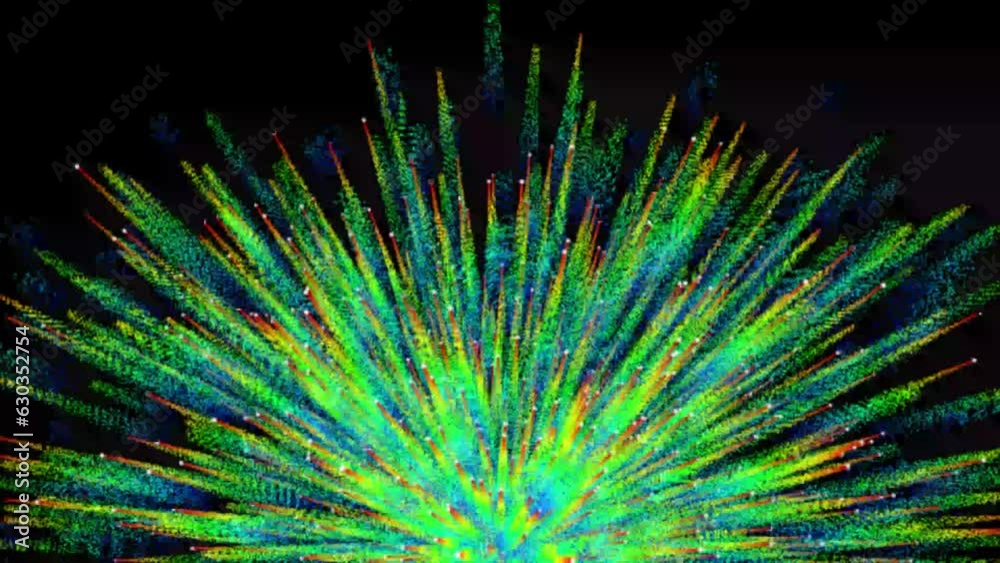 Aufkleber colorful explosion of particles background 3d animation. abstract graphic exploding. particles explo
