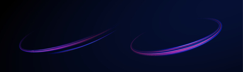 Curved light trail stretched upward.Lines in the shape of a comet against a dark background. Car motion trails. 