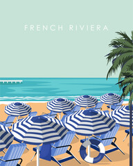 French Riviera travel poster - obrazy, fototapety, plakaty