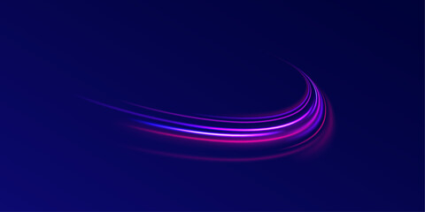 Long yellow and red way effect. City light trails motion background. Illustration of high speed concept. LED glare tape. Futuristic dynamic motion technology.	