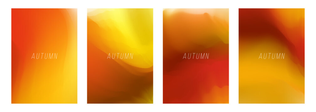 Autumn seasonal backgrounds with bright color gradients. Blurred templates for fall season creative graphic design. Vector illustration.