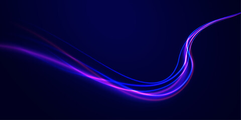 Acceleration speed motion on night road.	Lines in the shape of a comet against a dark background. Car motion trails. Speed line motion vector background. 