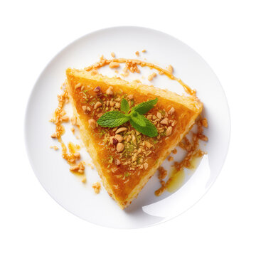 Konafa Egyptian Cuisine On White Plate On Isolated Transparent Background, Png