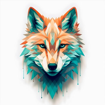 geometric wolf orange teal realistic High Detail