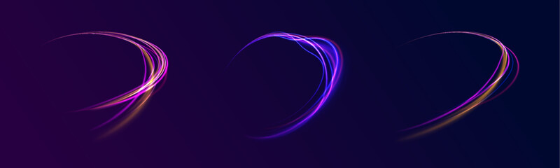 Speed line motion vector background. Modern abstract high-speed light motion effect on black background. Neon color glowing lines background, high-speed light trails effect. 