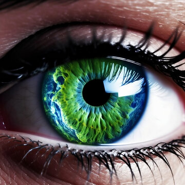 Green planet earth and blue human eye - Eco prospects