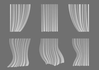 Set of realistic transparent curtains. Light sheer flowy fabrics - 630356776