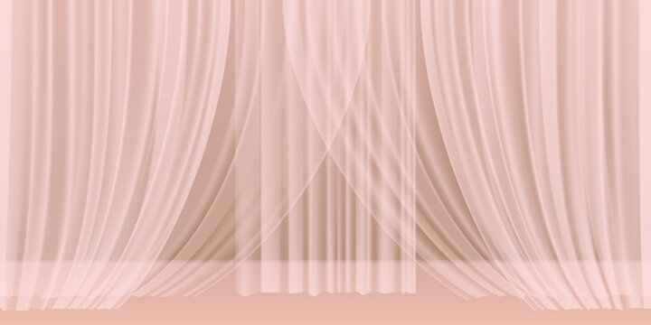 Room interior. Theater stage  with transparent curtains