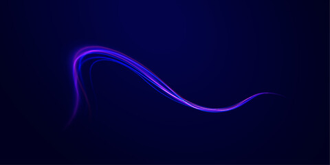 Speed line motion vector background. Modern abstract high-speed light motion effect on black background.  Curved light trail stretched upward. Vector Illustration.	