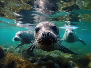 Obraz premium Seal in its Natural Habitat, Wildlife Photography, Generative AI