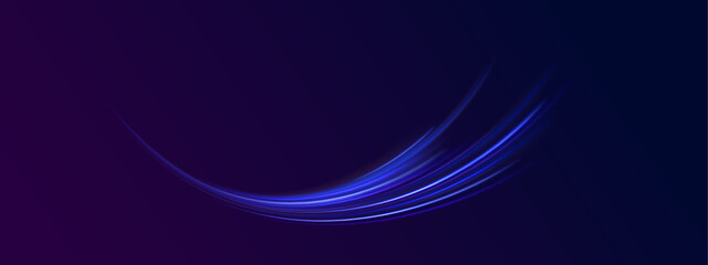 Blue Light Circle Effect on Dark Background, Light everyday glowing effect. The effect of speed on a blue background. Vector Illustration.	