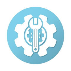 blue spanner and cog gear circle icon