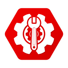 red spanner and cog gear hexagon icon