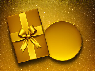 Goldenes Geschenk und goldener leerer Teller