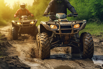 Thrilling Off-Road Adventure Man Riding ATV Vehicle on Challenging Track, Experiencing Outdoor Sports Activities. created with Generative AI