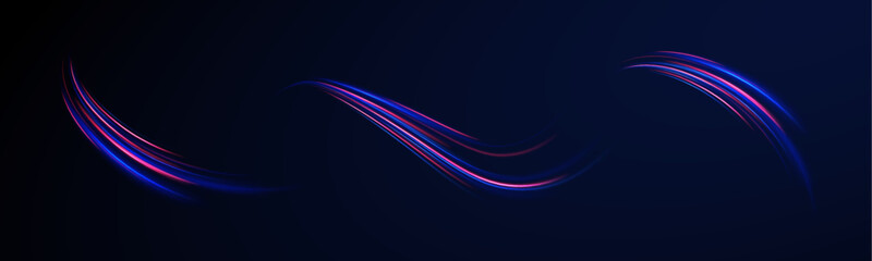 Neon color glowing lines background, high-speed light trails effect. Abstract neon background with shining wires. Motion design. Magic empty space. 