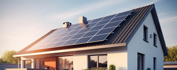New house with solar panles mounted on roof.