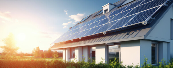 New house with solar panles mounted on roof.