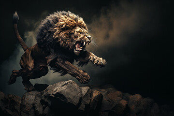 Wütender Löwe im Angriff