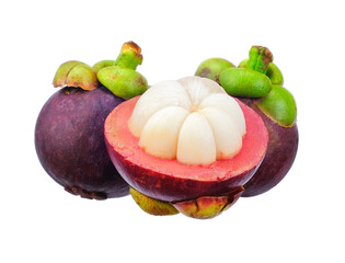 Mangosteen with cut in half isolated on white background