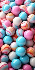 Fototapeta na wymiar Colorful balls background for kids zone or children's playroom. Rainbow gradient soft balls background.