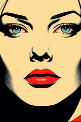 woman retro face poster wow illustration art girl trendy comic fashion. Generative AI.