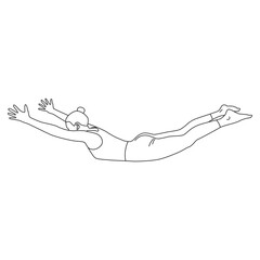 Line art of woman doing Yoga in locust variation pose vector