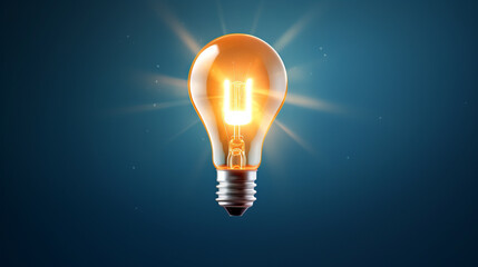 A glowing light bulb on a blue background