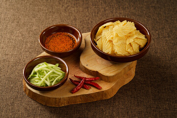 Dried bean curd on dark fabric background