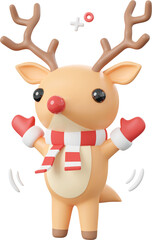 Cute Christmas reindeer, Christmas theme elements 3d illustration