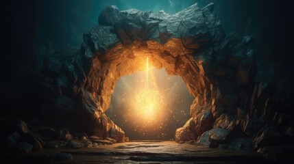 Spectacular fantasy scene with magical portal. Created with Generative AI. - obrazy, fototapety, plakaty
