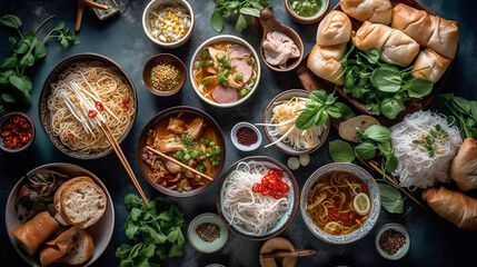 Assorted Asian dinner,  created with Generative AI technology.