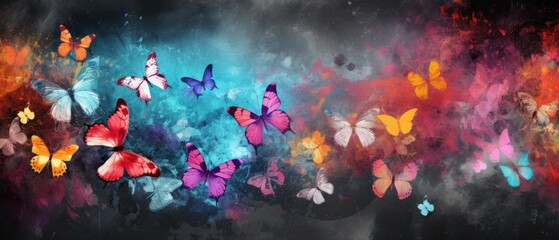 Glowing butterflies in the air, Magical abstract colorful background wallpaper, Generative AI.