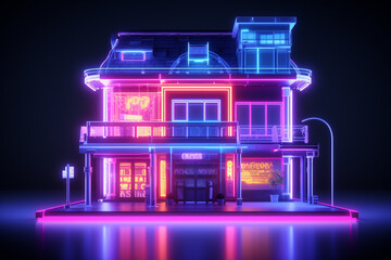 3D model of neon house with light