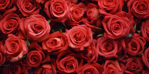 Abundance of Red Rose Blossoms Creating a Pattern on Background - AI generated
