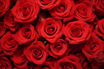 Abundance of Red Rose Blossoms Creating a Pattern on Background - AI generated