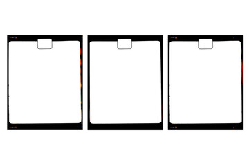 Different retro photo movie film strip with sprocket, in portrait format, with markings vintage filmstrip on transparent background with minimal light leak, for social media in portrait format