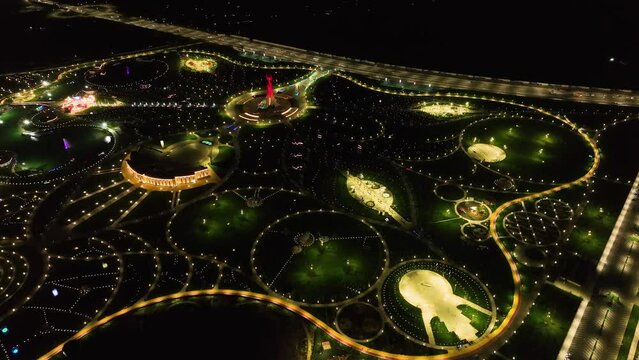 Yangi Ozbekiston (New Uzbekistan) park in Tashkent city at night