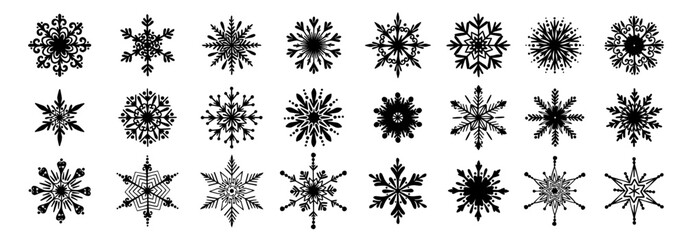 Collection of various snowflakes. Vector graphics.