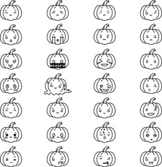 Line pumpkin emoji vector collection.