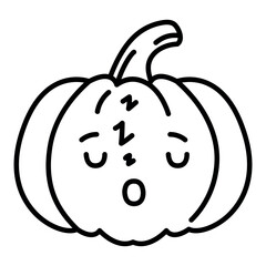 Line pumpkin kawaii sleepy character isolated on white background.